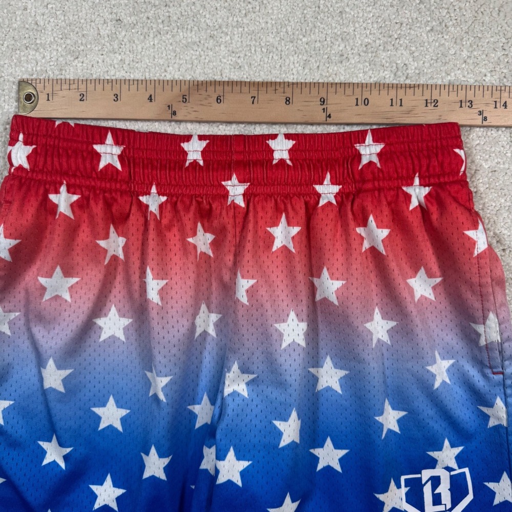 BL101 Athletic Shorts Kids Youth Large Red White Blue Gradient Stars Baseball - Picture 5 of 9
